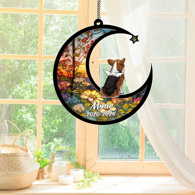 Personalized Corgi (Tricolor) Sun Catcher, Dog Memorial Gifts, Custom Corgi (Tricolor) with Wings Ornament Christmas Tree, Loss of Dog Sympathy Gift Memorial Suncatchers