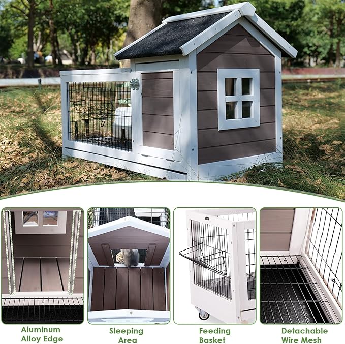 Rabbit Hutch Indoor Bunny Cage Outdoor House with Urine Guards and Tray for Small Animals Guinea Pigs