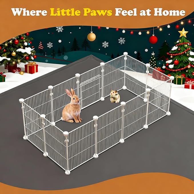 18 Panels Small Animal Playpen, Small Animal Cage with 2 Doors, Pet Playpen Indoor for Rabbits, Guinea Pigs, Hamsters, Chicken, Hedgehogs, Indoor Outdoor Pet Cage C&C Cage White