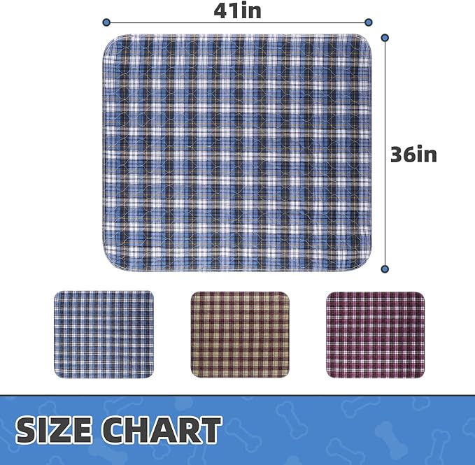 KOOLTAIL Washable Pee Pads for Dogs - Waterproof & Non-Slip Plaid Puppy Potty Training Pads, Reusable Whelping Pads, Dog Food Feeding Mat,Blue & Purple & Brown