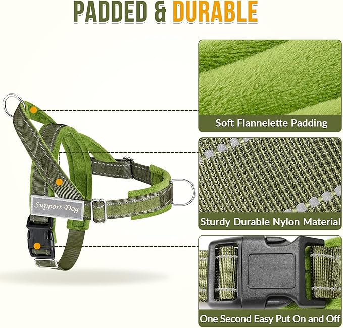 Lukovee No Pull Dog Harness & Leash Set - Heavy Duty Dog Vest Harness with Soft Padded for Medium Large Dogs, Adjustable Reflective Tactical Pet Harness for Easy Walk and Training (L, Green)