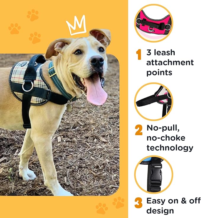 Bark Appeal Blue Hibiscus No-Pull Dog Harness for Large to Extra Large Sized Pets – Adjustable, Reflective Vest with 3 Leash Clips for Added Control, Easy Walks & Training – XL