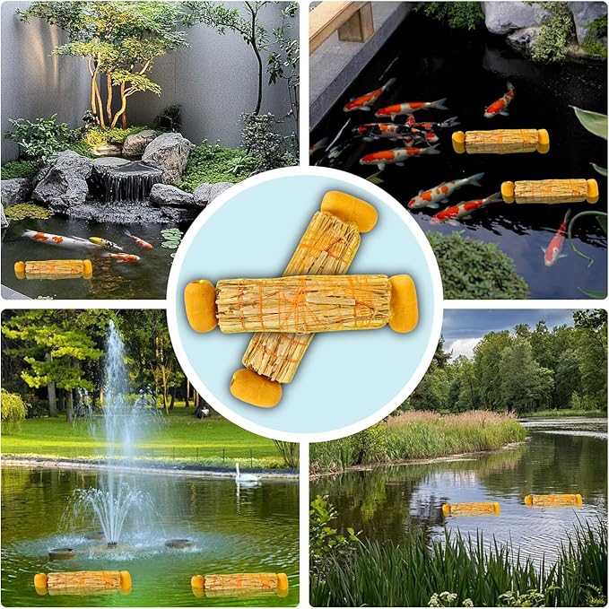 Bompro 2 Pcs Floating Wheat Straw Pond Cleaning Bag for Ponds, Fountains, Koi Tanks, and More