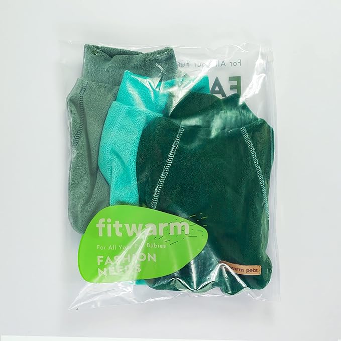 Fitwarm 3 Pack Fleece Sweater, Turtleneck Sweatshirt, Winter Clothes for Small Dogs & Cats, Pet Pullover Jumper, Cat Apparel, Dark Green, Teal Green, Olive Green, Medium