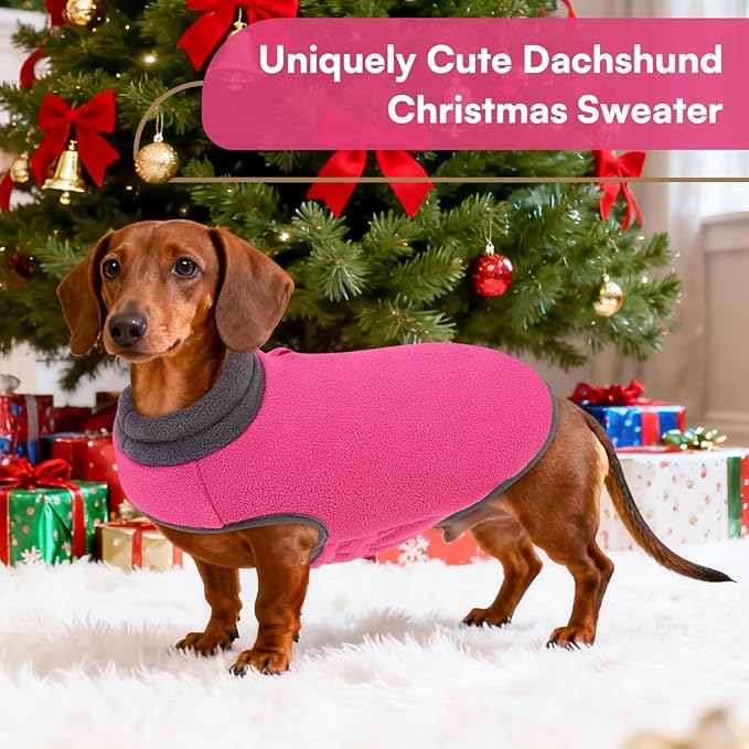 Queenmore Dog Sweater,Soft Fleece Vest Pullover Dogs Jacket with Elastic Stretchable,Warm Winter Dog Coats Cold Weather Doggy Dachshund Sweaters for Small Dogs Cats Boy or Girl (Pink, XL)