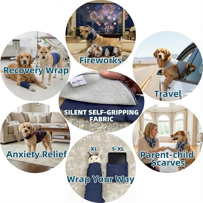 DAJIDALI® Modular Dog & Cat Anxiety Jacket, 2-Piece Calming Vest with Detachable Ear Hood, Silent Self-Adhesive Fabric, Thunder Relief & Post-Surgery Recovery Wrap