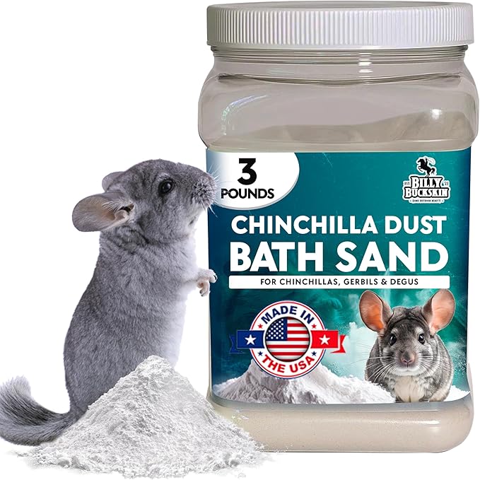 3 LB. Chinchilla Dust Bath Jar - Pure Cleansing Pumice Sand Dust for Cleaning Small Pets Like Gerbils, Mice, Degu - Premium, All Natural Dusting Powder - Chinchilla Accessories by Billy Buckskin