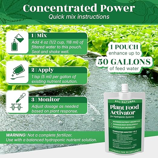 All-Natural Plant Food Activator for Hydroponic Systems (DWC, NFT, Ebb&Flow), Heavy-Metal-Free, for Indoor/Outdoor Hydroponics, Hydroponics Nutrients Enhancer, Humic Fulvic Acid Liquid Concentrate