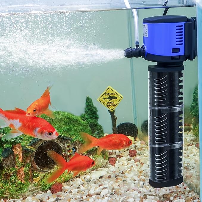 TARARIUM Aquarium Filter 260GPH for 30-75 Gallon Fish Tank, Biochemical Quiet Submersible Internal Filtration Powerful Pump Air Supply Wave Maker 4 in 1, Saltwater & Freshwater Crystal Clear