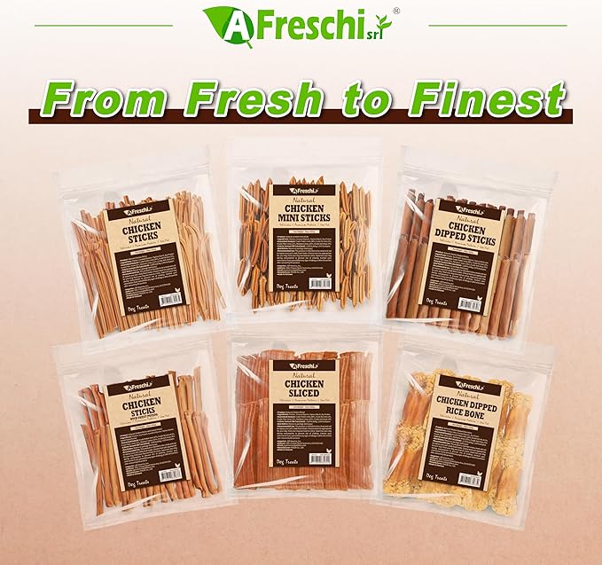 Afreschi Chicken Dog Treats, All Natural, Healthy & Easily Digestible, Grain-Free Puppy Chews, Low-Fat, Human Grade Training & Rewards Dog Snacks, Chicken Sticks with Sweet Potato, 24 oz Pack