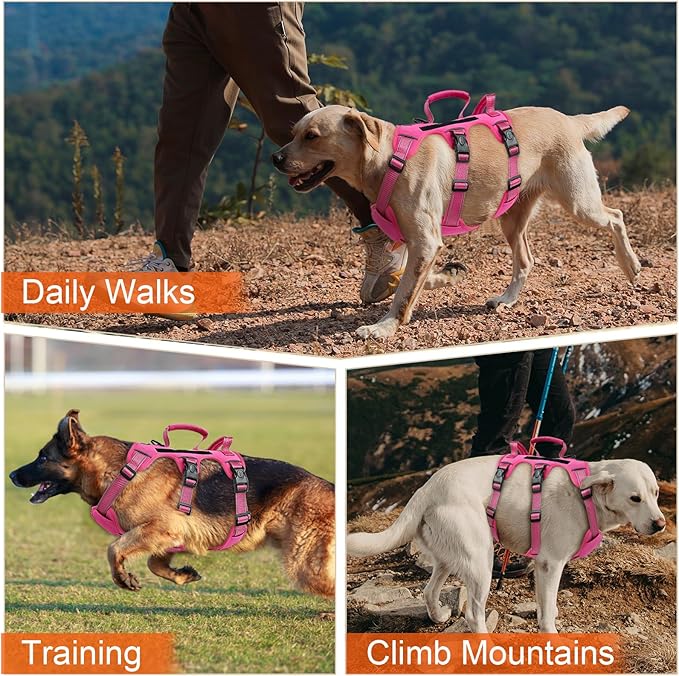 Escape Proof Dog Harness for Large Medium Sized Dogs Six Point Adjustable, Service Dog Vest Harness and Leash Set, No Pull Dogs Harnesses with Handle, XL Dog Harnesses for Walking(Pink, XL)