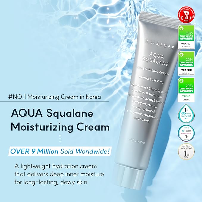 S.NATURE Limited Holiday Gift Set for Hydration & Glass Skin | Aqua Squalane Cream 60ml + Aqua Oasis Toner 12ml | Korean Skin Care Set | Stocking Stuffers | Amazon Exclusive