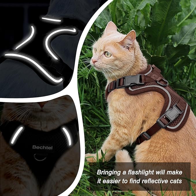 Kitten Harness and Leash Seat - Escape Proof Adjustable Cat Harness, Comfortable Soft Lightweight, Use Safe & Easy, Walking Travel Kitten Harness for Small Medium Large Cats, Brown, XXS(1-3lb)