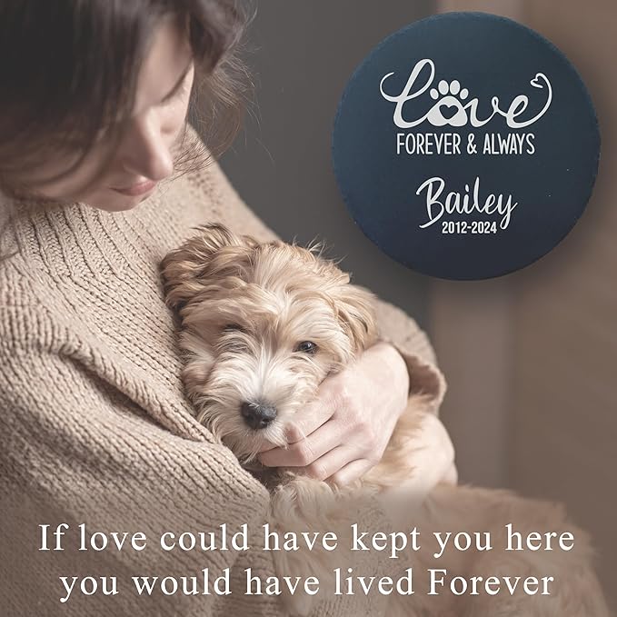 Personalized Pet Memorial Stone for Dogs and Cats | Custom Laser-Etched Weatherproof Garden Grave Marker | Natural Stone Bereavement Headstone Sympathy Gift | 4, 6, 10, or 12 Inch Heart or Circle Shape (A7)
