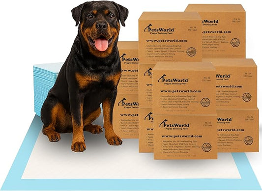 PetsWorld XL Dog Pee Pads 30"x36", 1,500-Count – Heavy Duty, Leak-Proof Potty Training Pads for Puppies & Large Dogs, Super Absorbent, Quick-Dry Disposable Pads with Odor Control