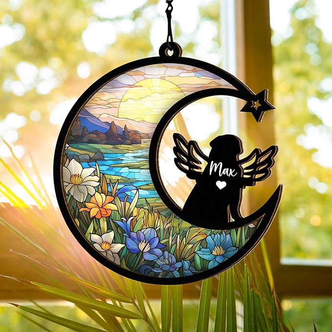 Chillever Pug Memorial Suncatcher – Personalized Pet Loss Ornament, Dog Breed Keepsake