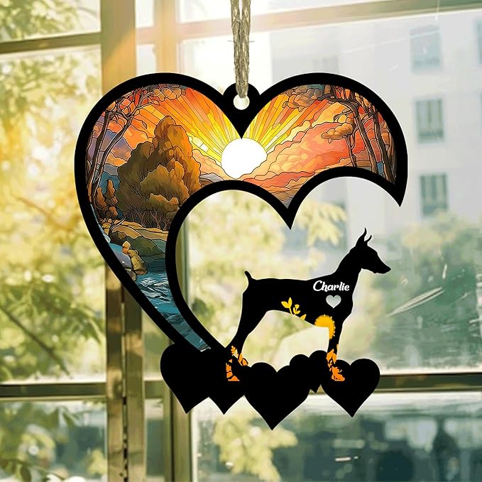 Lovely POD Doberman Pinscher Cropped Ears Suncatcher Ornaments, Personalized Doberman Pinscher Cropped Ears Memorial with Name, Dogs Loss Ornaments, Dog Remembrance Gift, Loss of Dogs Sympathy Gifts