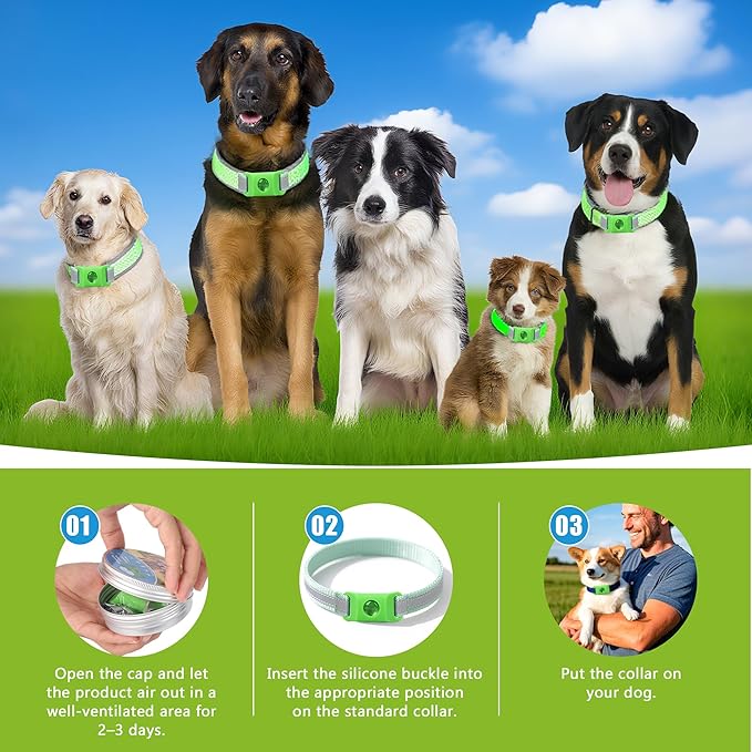 Natural Dog Tag for Flea & Tick Prevention – Waterproof Collar Pendant 2Pack with 4 Extra Refills, Safe for All Breeds, Collar Not Included,Green