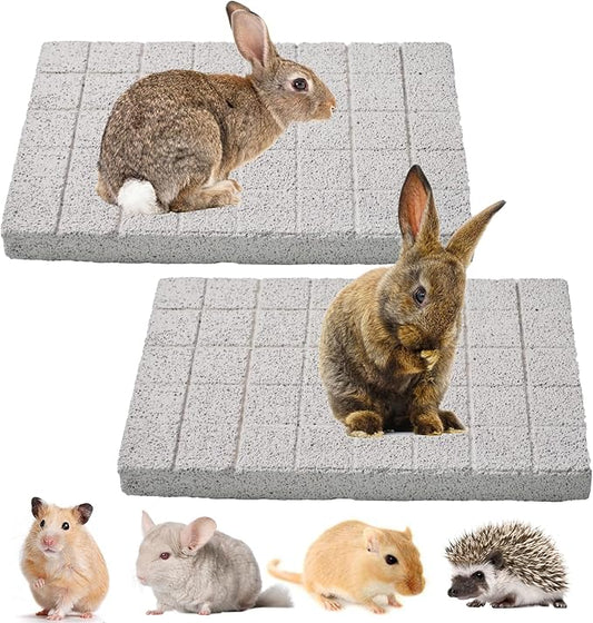 2 Pack Rabbit Grinding Claw Pads Bunny Scratch Foot Pad Natural Hamster Lava Grinding Teeth Stone Small Animal Scratching Pads Chew Toys for Chinchilla Rat Guinea Pig Hedgehog Ferret Gerbil