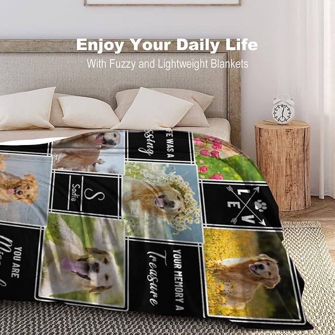 Personalized Throw Blanket with Dog Photo,Dog Memorial Blankets Customized with Photo for Pet Cat Sympathy Remembrance Gift Custom Soft Fleece Throw Blankets Memory Gift for Family and Friends