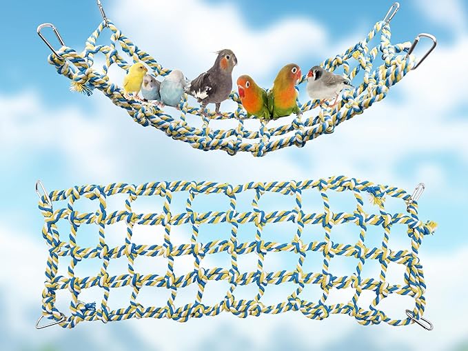 Colorful Bird Rope Net, Rat Climbing Ladder Bridge Toy, Hanging Pet Hammock, Cage Accessories for Small Animals Hamster Parakeets Cockatiels Guinea Pig Chinchilla Ferret - 20 × 7.5 Inch
