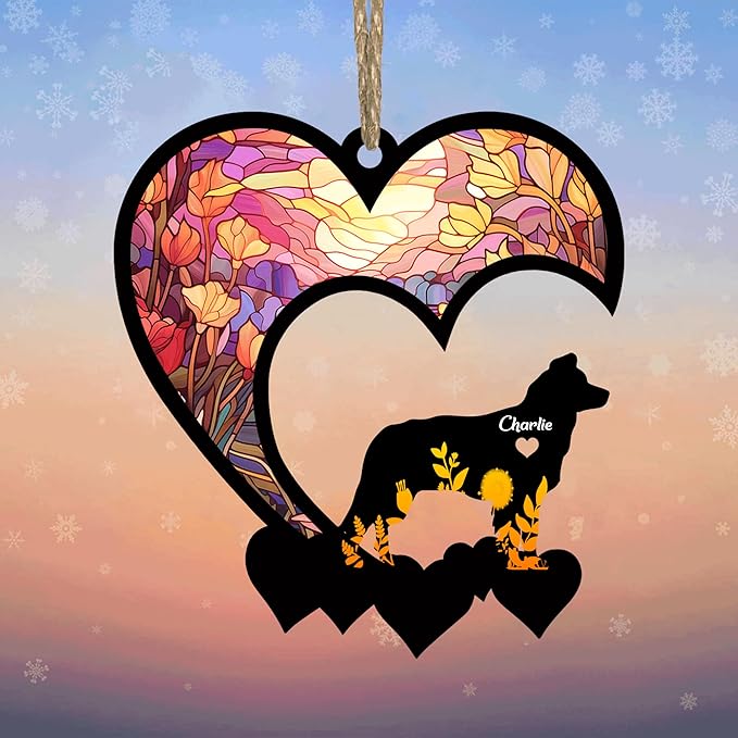 Lovely POD Border Collie Suncatcher Ornaments, Personalized Border Collie Memorial with Name, Dogs Loss Ornaments, Dog Remembrance Gift, Dog Memory Ornament, Loss of Dogs Sympathy Gifts