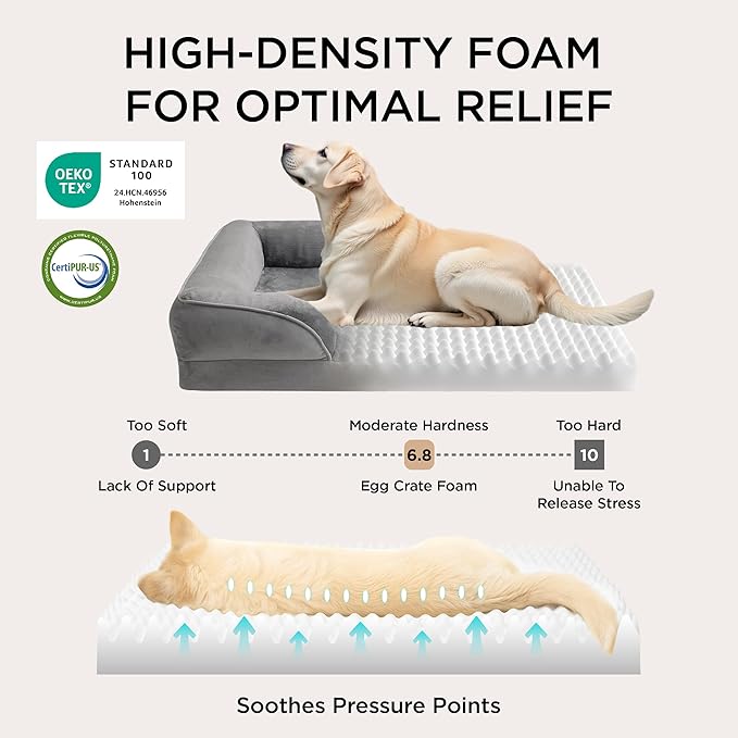 Bedsure L Plus Orthopedic Dog Bed for Large Dogs - Washable Dog Cat Bed Waterproof, L Plus Big Comfort Dogs Couch Sofa with Washable Removable Cover, Pet Bed with Nonskid Bottom, Grey, 38"