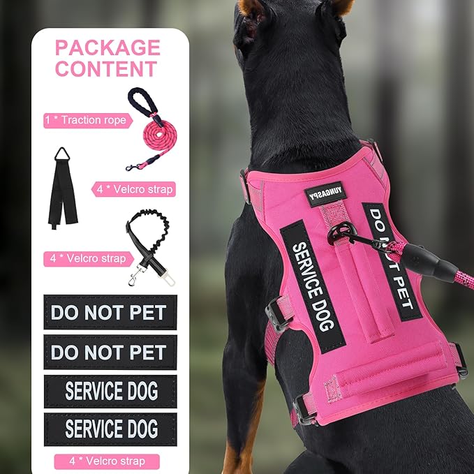 Escape Proof Dog Harness for Large Medium Sized Dogs Six Point Adjustable, Service Dog Vest Harness and Leash Set, No Pull Dogs Harnesses with Handle, XL Dog Harnesses for Walking(Pink, XL)