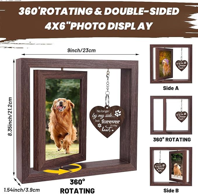 Dog Memorial Gifts for Loss of Dog,Rotating Wooden Picture Frame for 4x6 Photo,Loss of Dog Sympathy Gift,Cat Pet Bereavement Remembrance Picture Frame