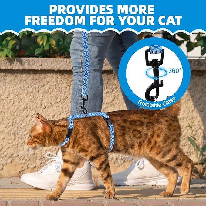 PAWCHIE Cat Harness and Leash Set, Cats Escape Proof-Adjustable Kitten Harness Lightweight Soft Outdoor Walking Travel Pet Safe Harness, Puppy Harness for Girl Cats Bunny Rabbit Small Dog, Blue M