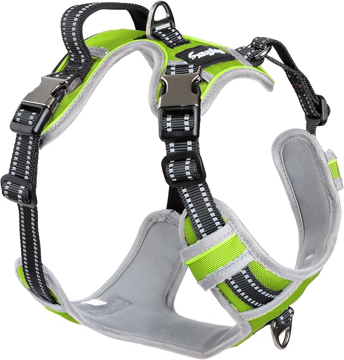 Step in Dog Harness for Medium Dogs, Chartreuse Green, Adjustable, Easy On Off, No Pull Through Design, 2 Dog Leash Points, 3M Reflective Trim, Neoprene Padded Control Handle