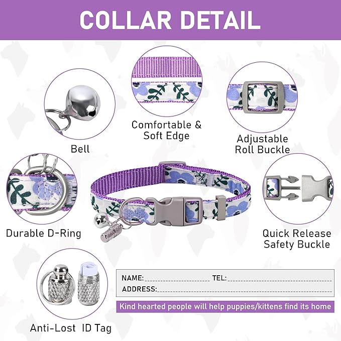 GAMUDA Small Dog Harness Collar and Leash Set, Step in No Chock No Pull Soft Mesh Adjustable Dog Vest Harnesses Plaid Reflective for Dogs Puppy Cats Kitten Rabbit (Purple Flower, XXS)