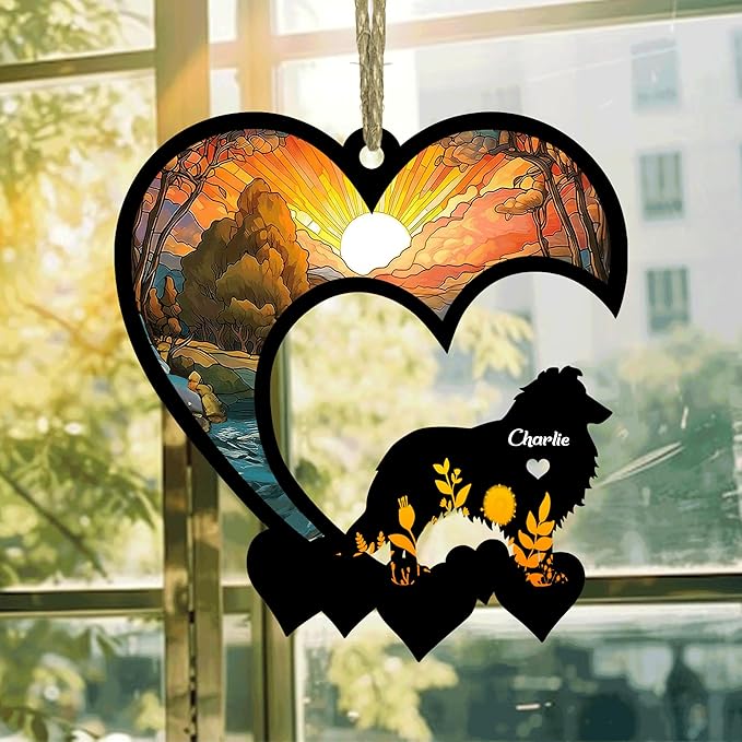 Lovely POD Shetland Sheepdog Sheltie Suncatcher Ornaments, Personalized Sheltie Memorial with Name, Dogs Loss Ornaments, Dog Remembrance Gift, Dog Memory Ornament, Loss of Dogs Sympathy Gifts