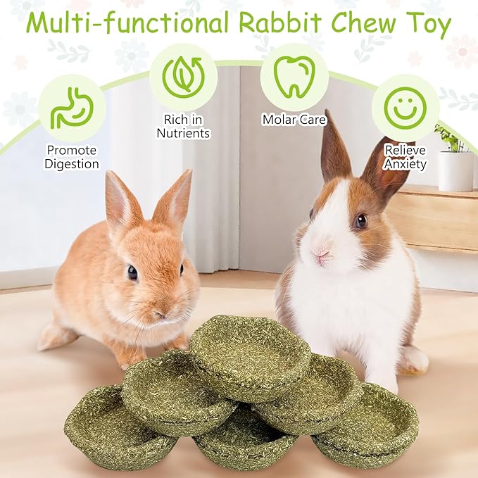 6 Pack Rabbit Chew Toys for Teeth Timothy Hay Chewing Bowl Natural Guinea Pig Treat Edible Small Animal Molar Toys for Bunny Chinchilla Hamster Gerbil Rat
