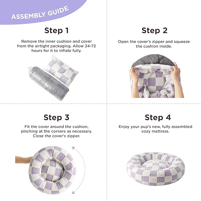 LE SURE Cat Beds for Indoor Cats - Round Donut Small Dog Bed Calming Gift for Pets, Cute Modern Beds with Jacquard Shaggy Plush & Anti Slip Bottom, 20 Inch, Purple