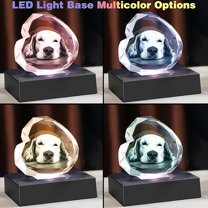Personalized Pet 3D Crystal Photo，Pet Memorial Gifts for Dogs Cats Horses，Custom 3D Pictures,Engraved Crystal in Memory of Dog, Customized