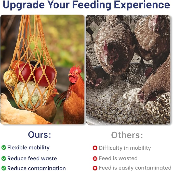 4 Pcs Chicken Vegetable Hanging Feeder String Bag, Chicken Treat Holder Feeding Toy with Hook for Poultry