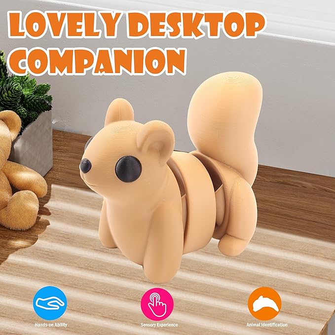 5.5IN 3D Printed Animals for Kids' Room Decor, Adorable 3D Printed Toys for Birthday Gifts and Party Favors, Unique 3D Printed Stuff for Desk Organizers and Creative Collections (Squirrel)
