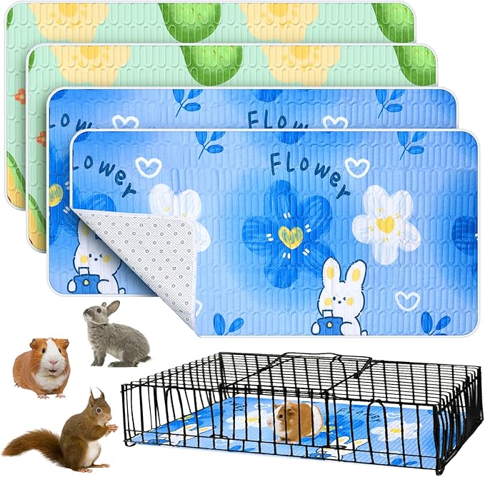 4 Pcs Reusable Washable Bedding, Waterproof Pee Pads for Hamsters, Rabbits, Squirrels - 18"