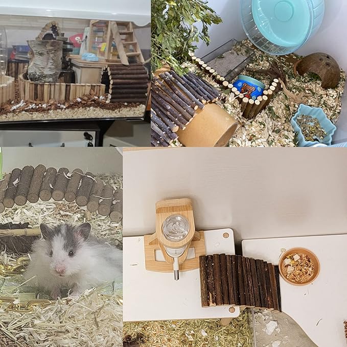 Hermit Crab Climbing Toys, Wooden Hermit Crab Hideout, Reptile Tank Habitat Decor, Bendable Ladder Bridge Tunnel Toys for Lizard Chameleon Hamster Rats Chinchilla Guinea Pig Rabbit Bearded Dragon