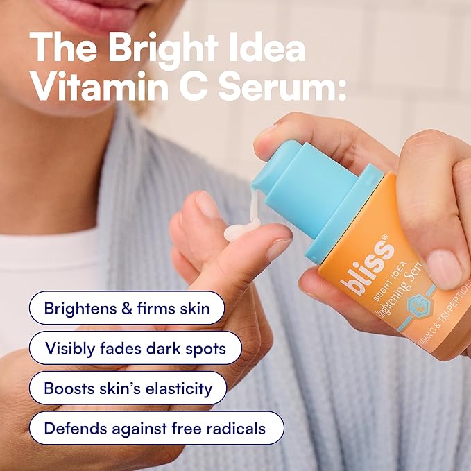 Bliss Vitamin C + Tri-Peptide Bright Idea Serum – 15% Brightening + Barrier Boost Complex for Radiant, Firm Skin – Anti-Aging Face Serum Boosts Collagen & Elasticity - 1 fl oz