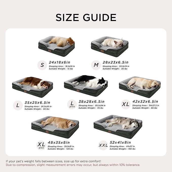 Bedsure Orthopedic Dog Beds Large Sized Dog - Washable Large Dog Cat Bed Waterproof, Comfort Dogs Couch Sofa with Washable Removable Cover, Pet Bed with Nonskid Bottom, Boreal Canopy Green, 35"