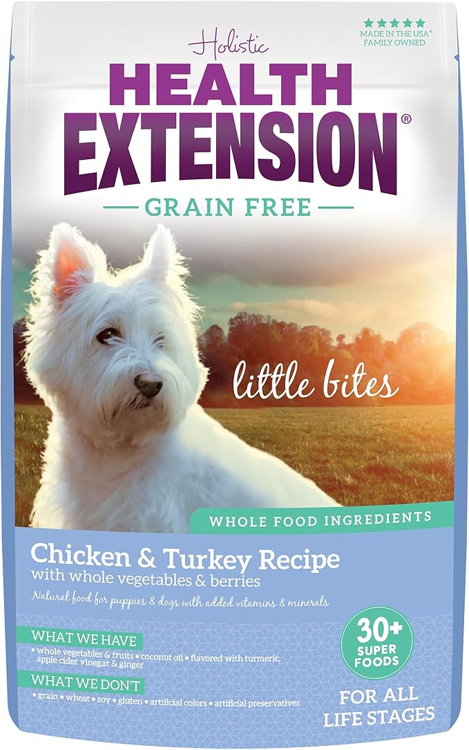 Health Extension Grain Free Chicken & Turkey Little Bites Small Kibble Formula with 30+ Superfoods and Probiotics for Teacups, Toys & Miniature Dogs (3.5lb)