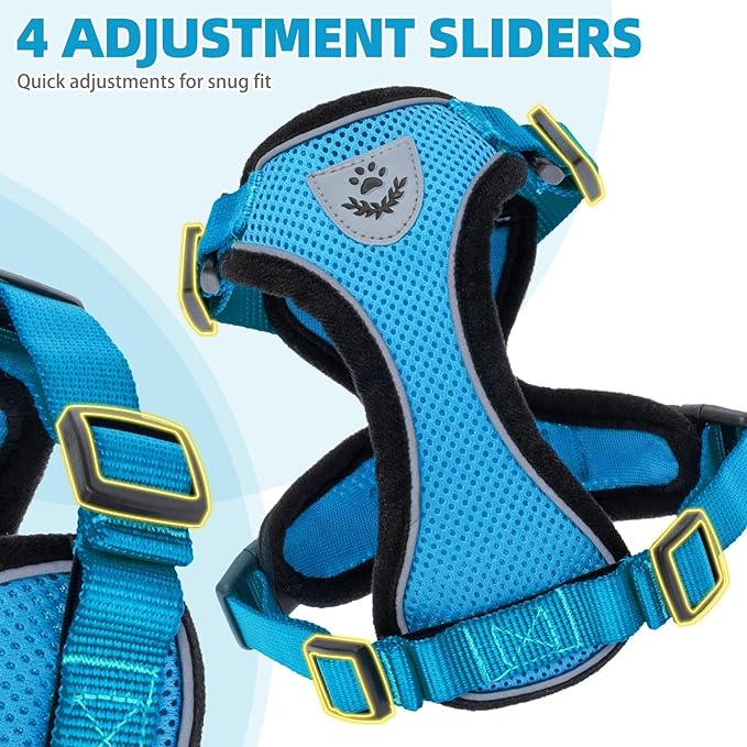 PUPTECK Cat Harness and Leash Set Escape Proof Reflective Cat Walking Harness Adjustable Soft Breathable Mesh Vest for Small Pets, Blue, XS