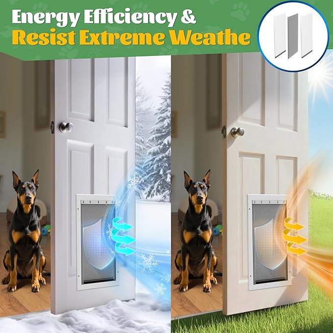 3-Flap Dog Door Replacement Insulated Flap with Clamp, Metal Bracket and Screws, Compatible with Large PetSafe Extreme Weather Aluminum Pet Door, PAC11-11039 10 1/8" X 16 7/8" (Frosted Transparent)