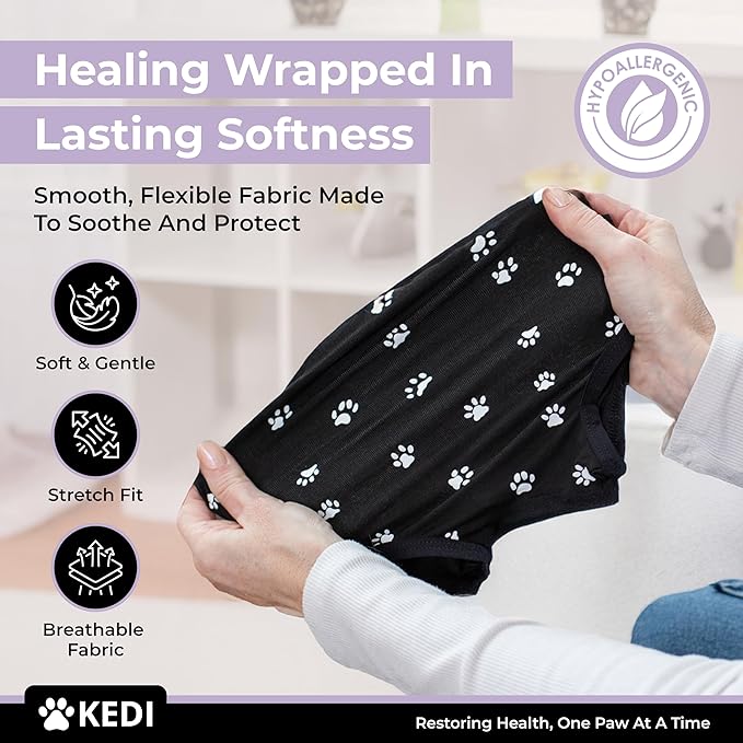Cat Surgery Recovery Suit Female Cat Onesie for Cats After Surgery Spay Surgical Abdominal Wound Skin Diseases E-Collar Alternative Wear Kitten (Black, Large)