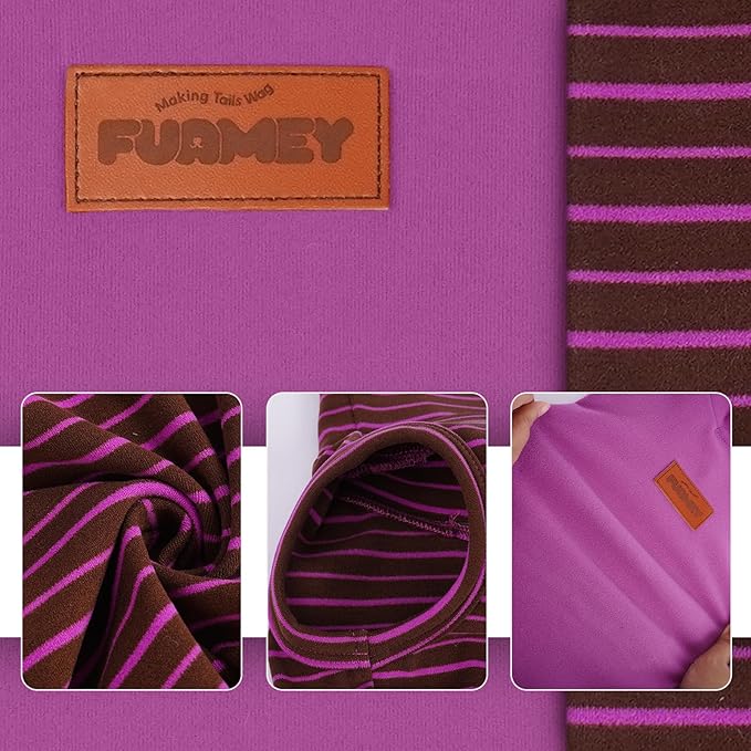 FUAMEY 2 Pack Dog Fleece Vest for Extra Small Dogs,Maltese Chihuahua Stretchy Dog Sweatshirts Warm Dogs Pullover Winter Pet Sweaters with Leash Hole Puppy Turtleneck Sleeveless Purple Stripes XS