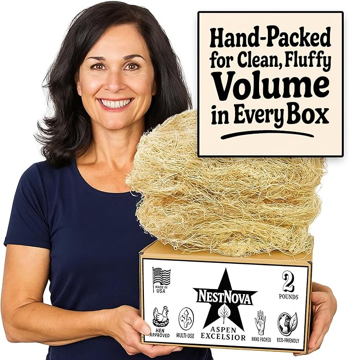 NestNova™ Aspen Excelsior, 2 lb Box of USA-Grown Aspen Fiber. Eco-Friendly Material for Chicken coops, Small pet Bedding, Crafts, and Gift Baskets. Biodegradable and Hand Packed. 3 Boxes (6 lbs)