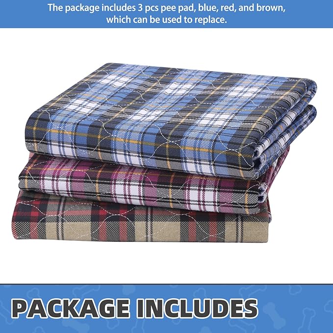 KOOLTAIL Washable Pee Pads for Dogs - Waterproof & Non-Slip Plaid Puppy Potty Training Pads, Reusable Whelping Pads, Dog Food Feeding Mat,Blue & Purple & Brown