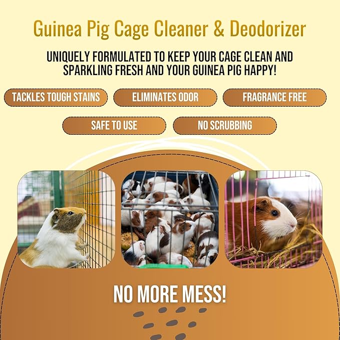 32oz Guinea Pig Cage Cleaner & Deodorizer Spray - Safe & Effective Odor Eliminator for Small Animal Cages - Non-Toxic & Pet Safe Friendly Formula - Made in the USA